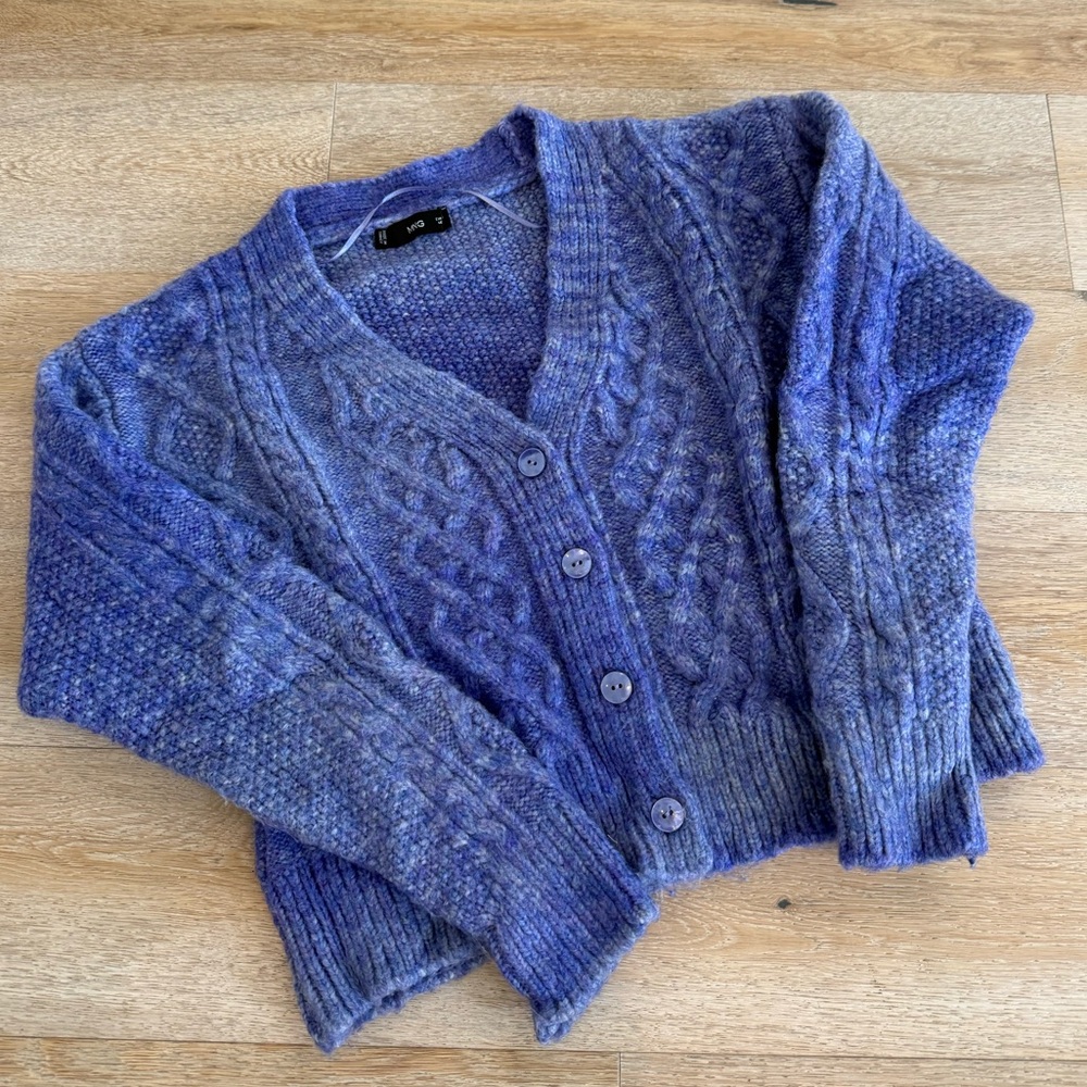 Mango Purple Cable Knit Cardigan